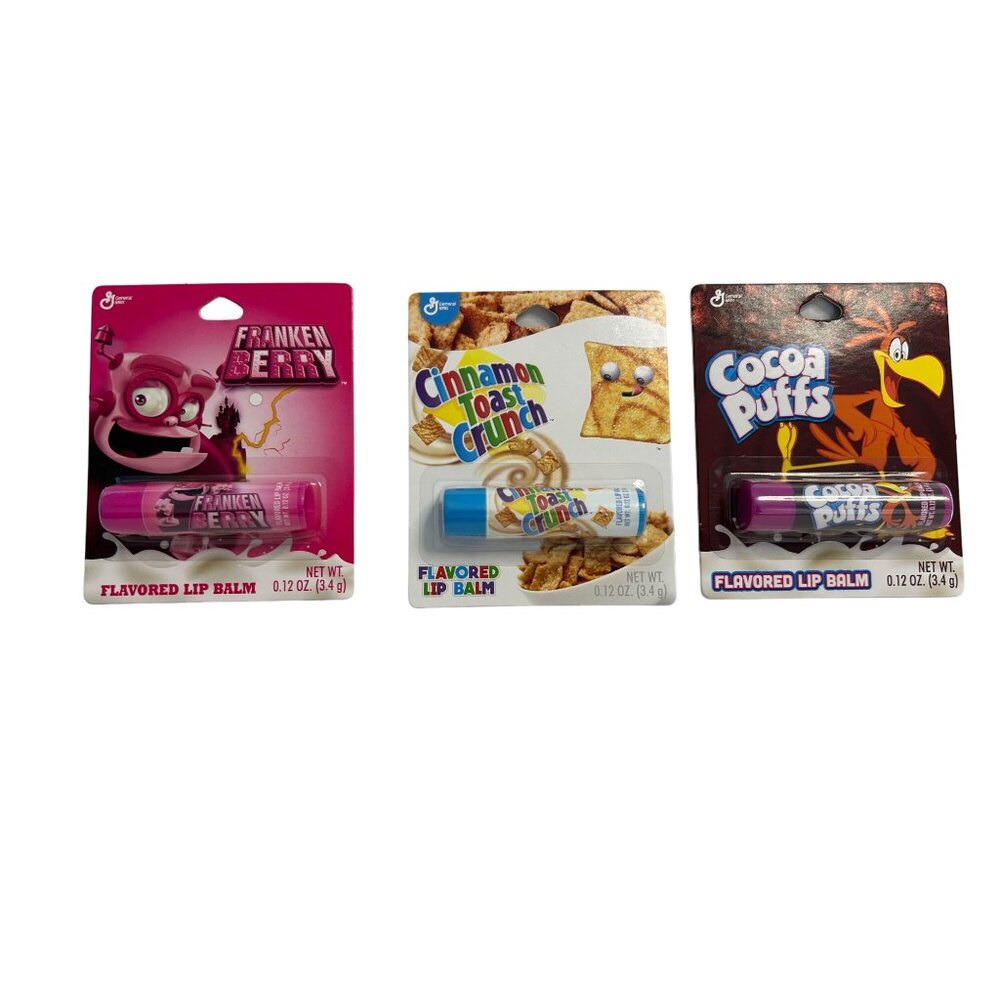 Cereal Inspired Lip Balm Set Franken Berry Cinnamon Toast Crunch Cocoa Puffs NEW
